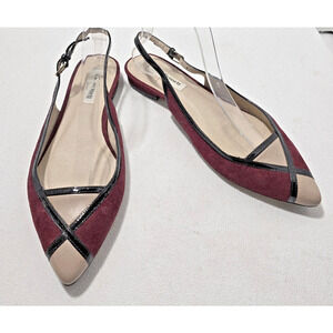 L.K. Bennett Women's Burgundy/Blck/Beige Slingbacks Flats 38.5/US 8-8.5
